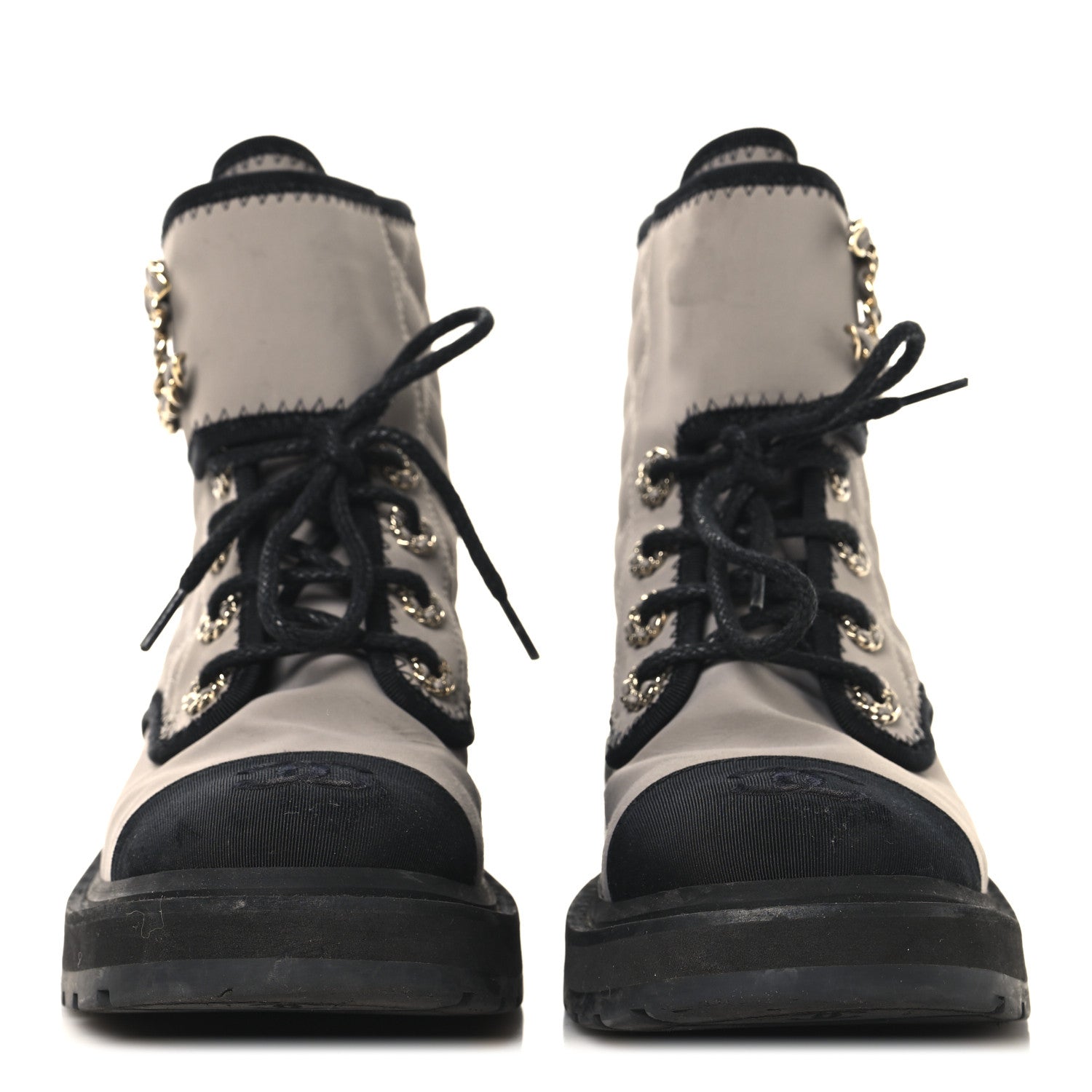 Chanel Fabric Grosgrain Lambskin Quilted Lace Up Combat Boot 36 Gray 3 of 11