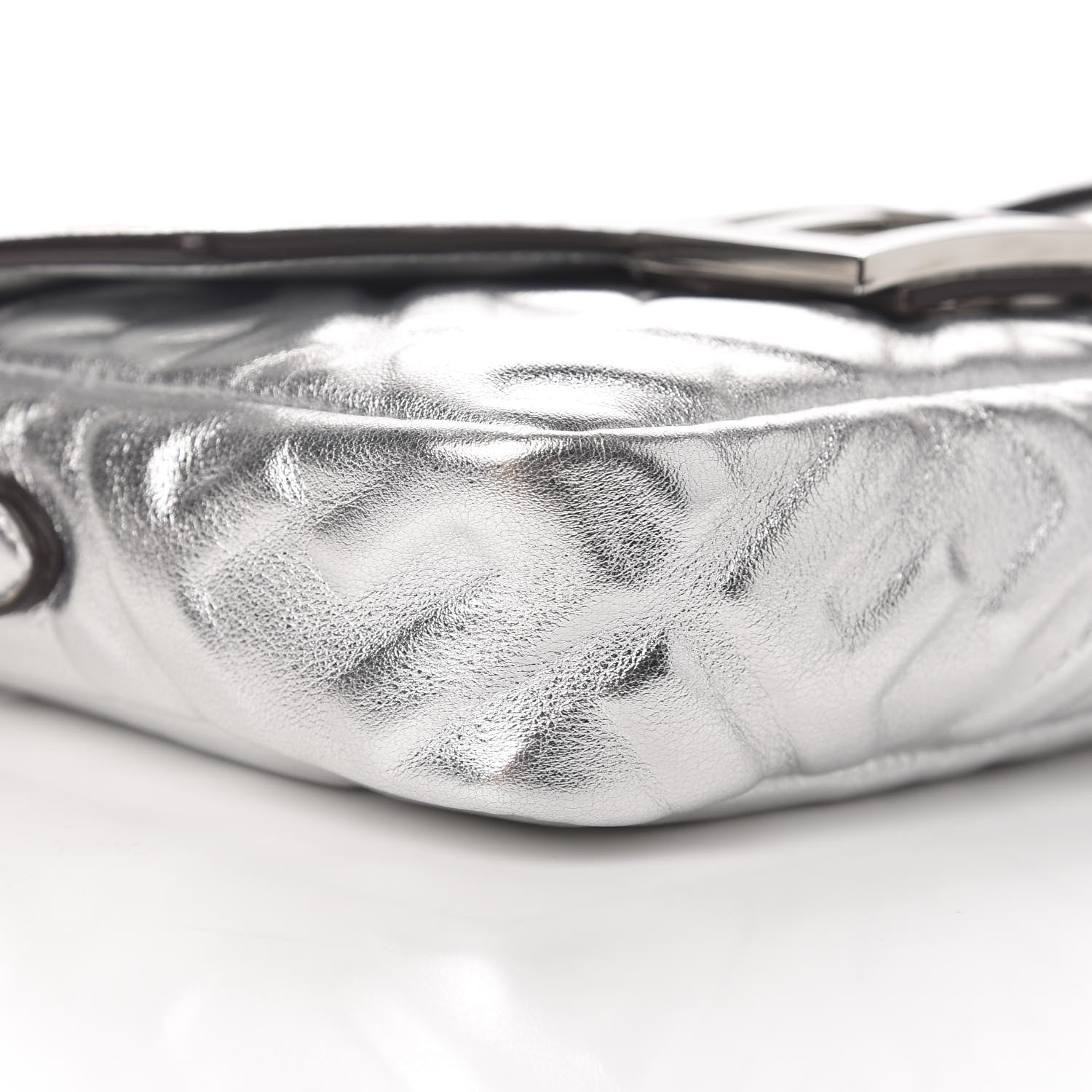 Fendi Vitello Catalan Mirror FF 1974 Embossed Mini Baguette Argento 10 of 13