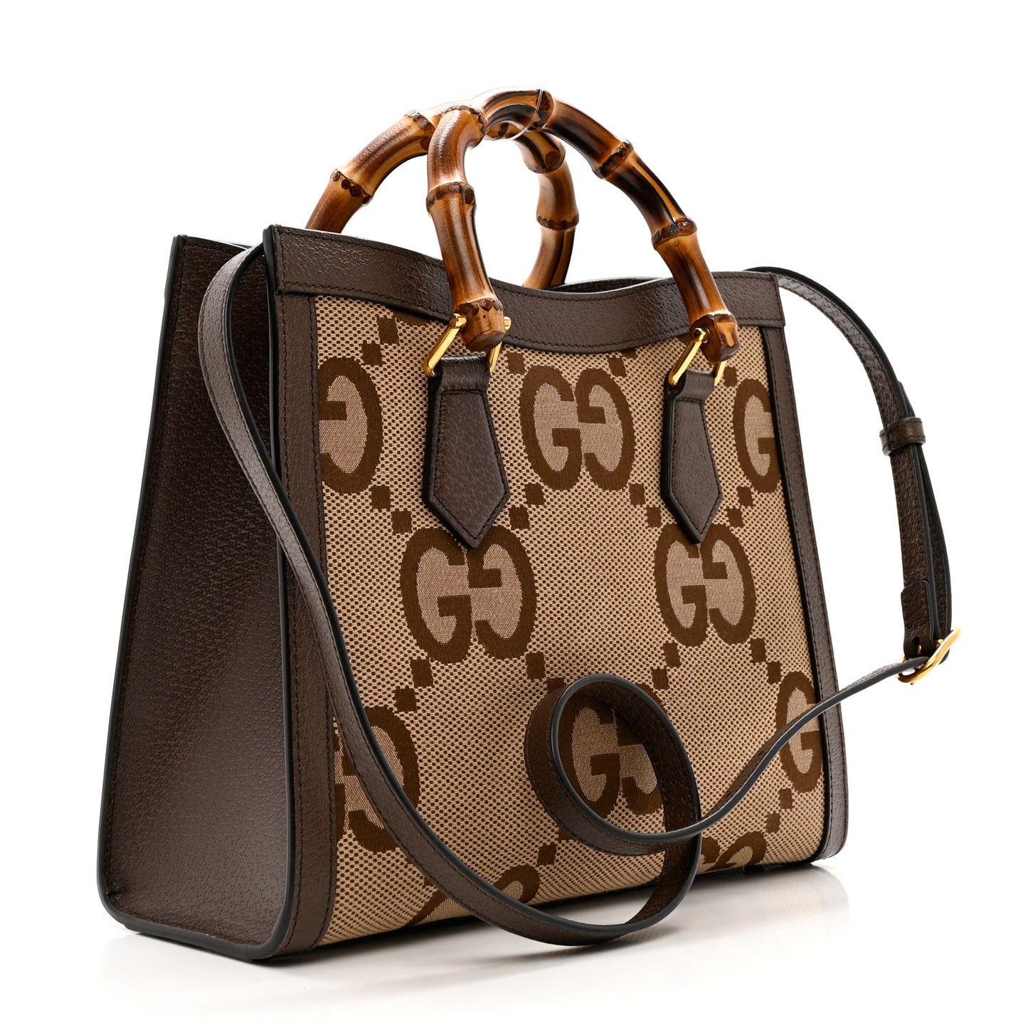 Monogram Jumbo GG Textured Dollar Calfskin Small Diana Tote Bag Camel Ebony New Acero