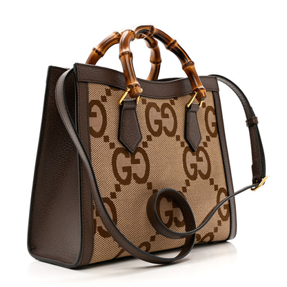Gucci Monogram Jumbo GG Textured Dollar Calfskin Small Diana Tote Bag Camel Ebony New Acero 3 of 8
