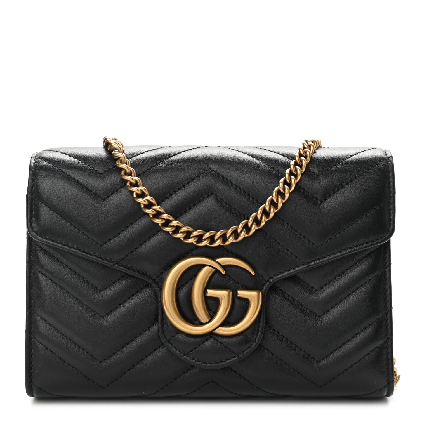 Calfskin Matelasse GG Marmont Chain Wallet Black