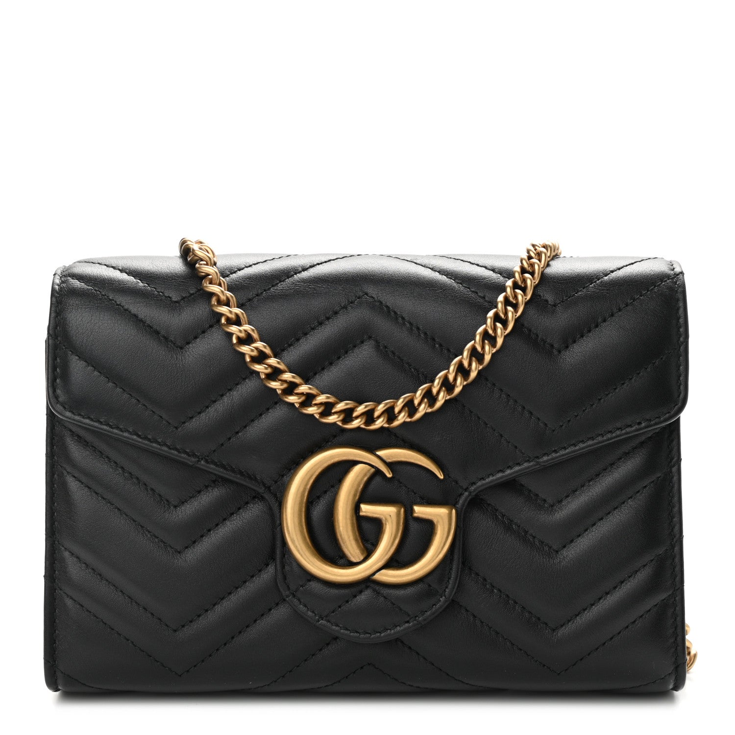 Gucci Calfskin Matelasse GG Marmont Chain Wallet Black 1 of 10