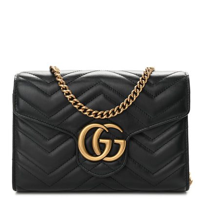 Gucci Calfskin Matelasse GG Marmont Chain Wallet Black 1 of 10