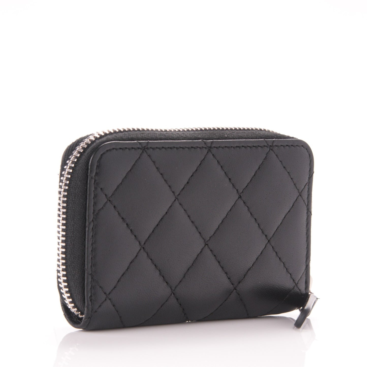 Lambskin Quilted Zip Around Coin Purse Wallet Black