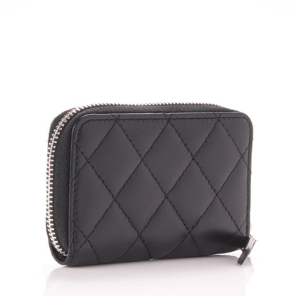 Chanel Lambskin Quilted Zip Around Coin Purse Wallet Black 3 of 7