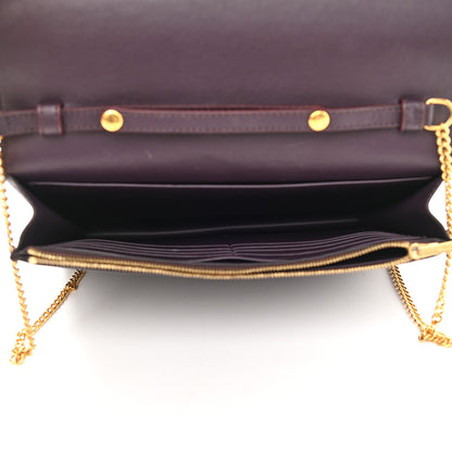Celine Smooth Lambskin Frame Evening Chain Clutch Beige Burgundy 4 of 10