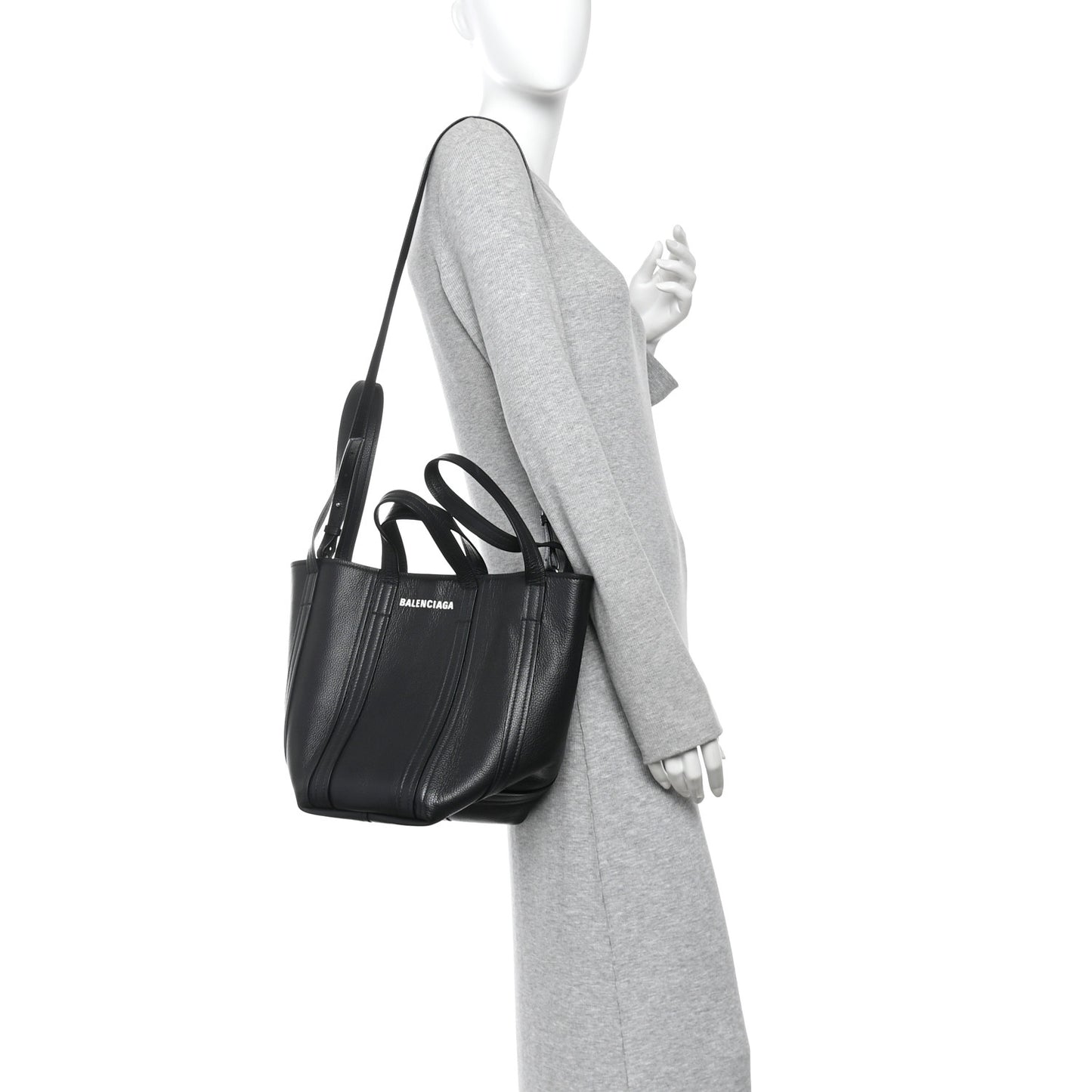 Grained Calfskin Small Everyday North South Shoulder Tote Bag Black