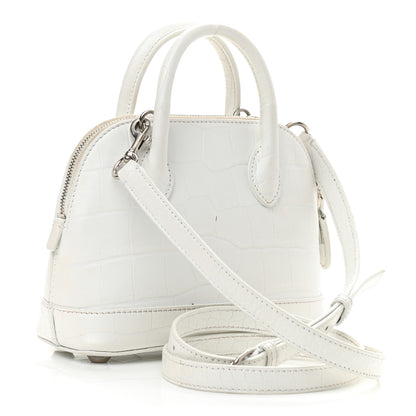 Balenciaga Calfskin Crocodile Embossed XXS Ville Top Handle Bag White Black 3 of 14