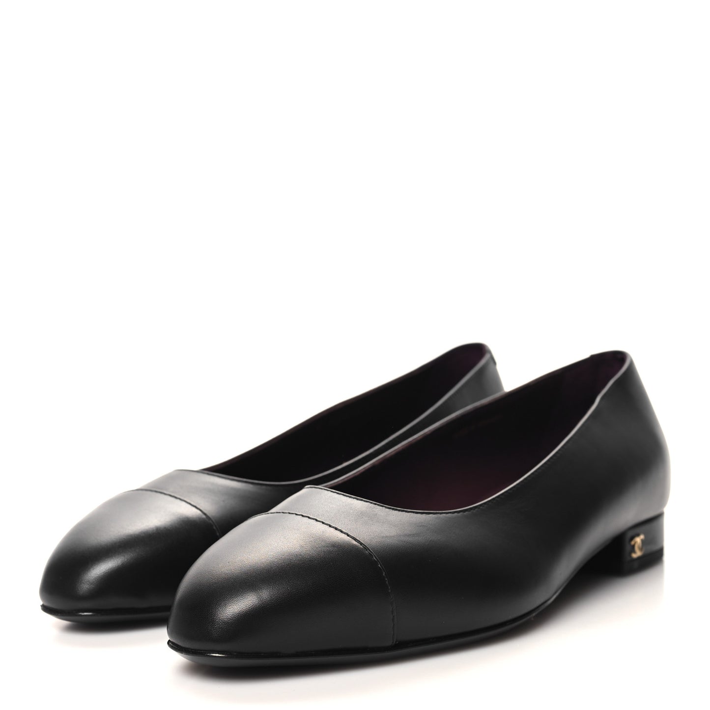 Lambskin Cap Toe Ballerina Flats 38 Black