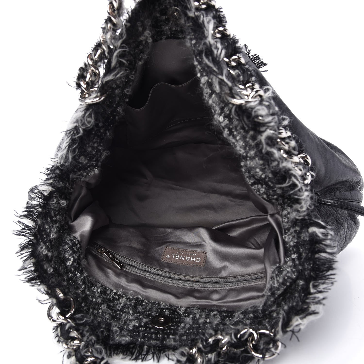 Chanel Tweed Lambskin Drawstring Tweedy Tote Black 5 of 10