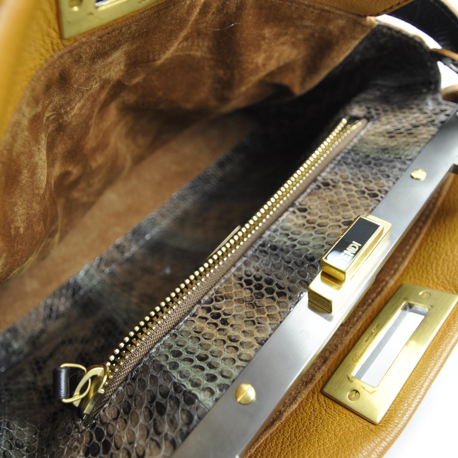 Fendi Goatskin Python Medium Peekaboo Iconic Satchel Ocra 7 of 11