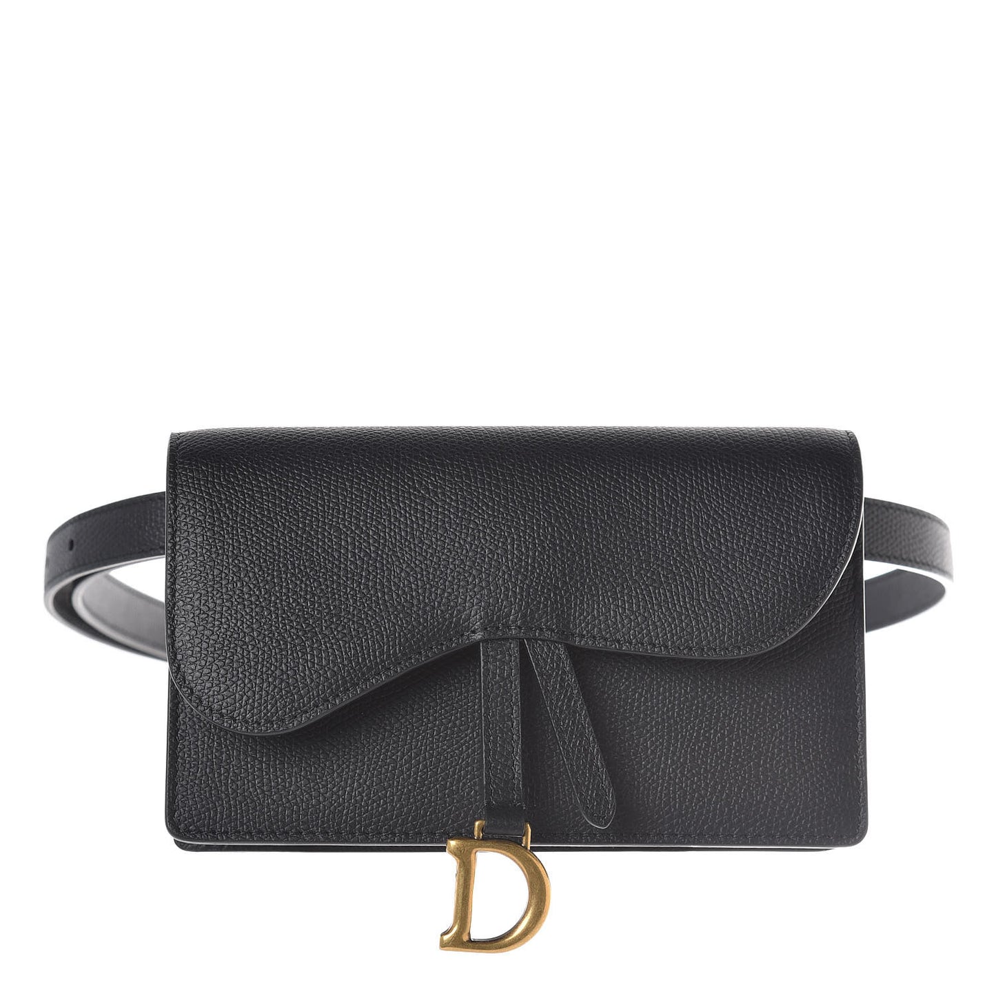 Grained Calfskin Saddle Belt Bag Black