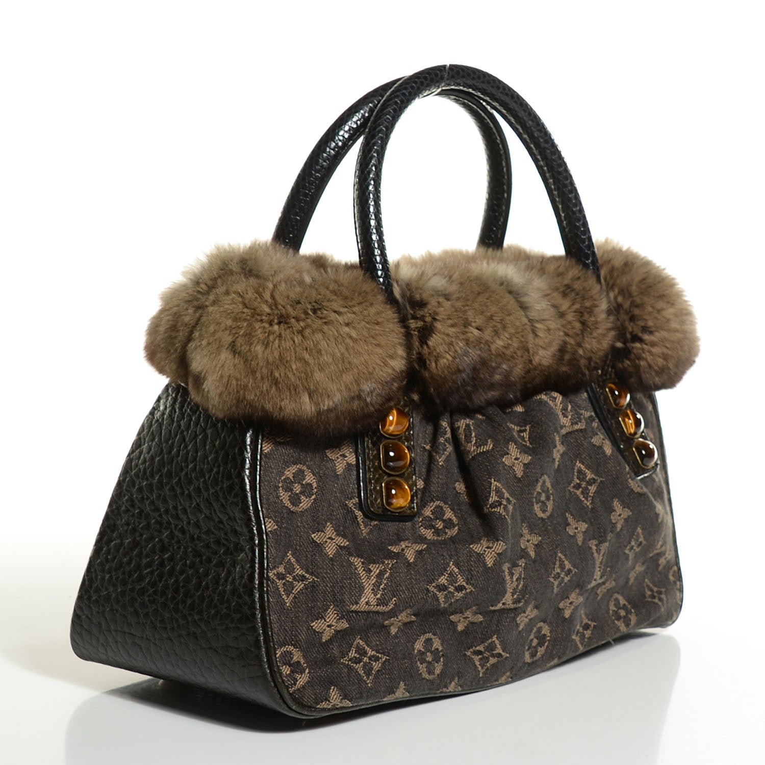 Louis Vuitton Monogram Denim Chinchilla Lizard Trapeze PM 3 of 7