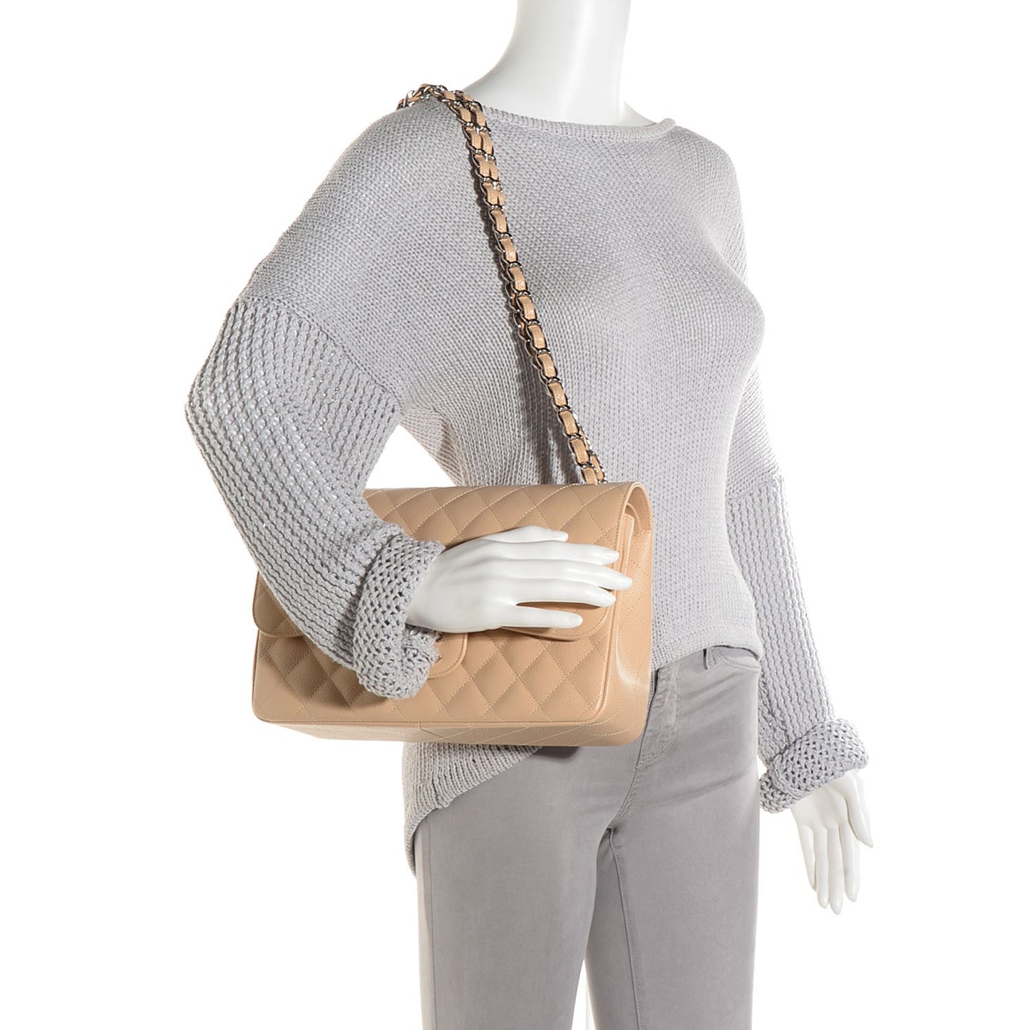 Caviar Jumbo Double Flap Light Beige