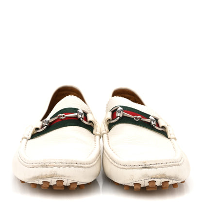 Gucci Miro Soft Calfskin Web Mens Horsebit Driver Loafers 10 White 3 of 10