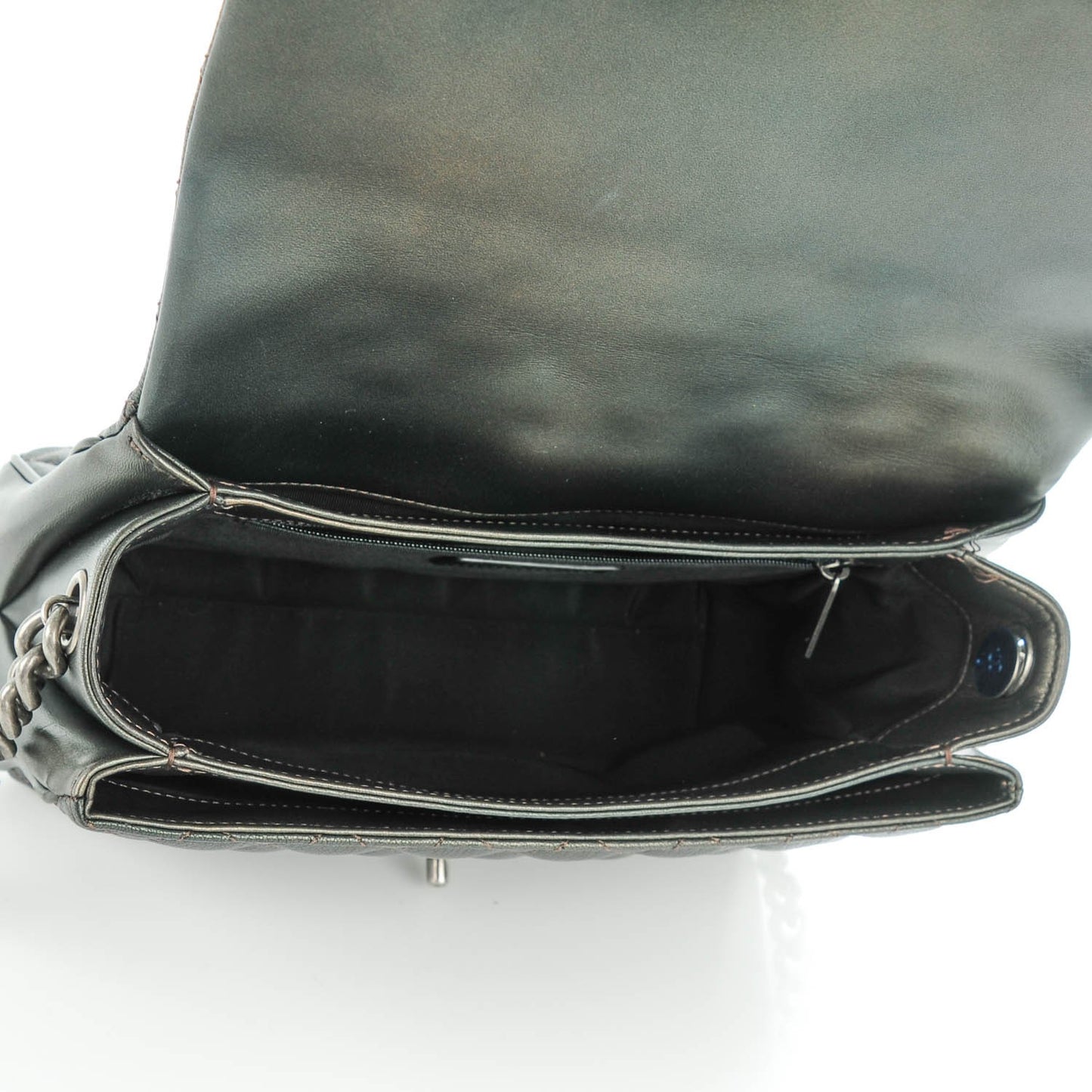 Metallic Goatskin Quilted Medium Rock In Rome Flap Charcoal