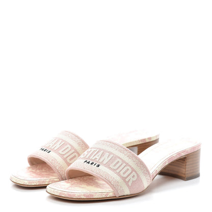 Christian Dior Cotton Toile De Jouy Embroidered Dway 50mm Slide Sandals 38 Light Pink 3 of 7