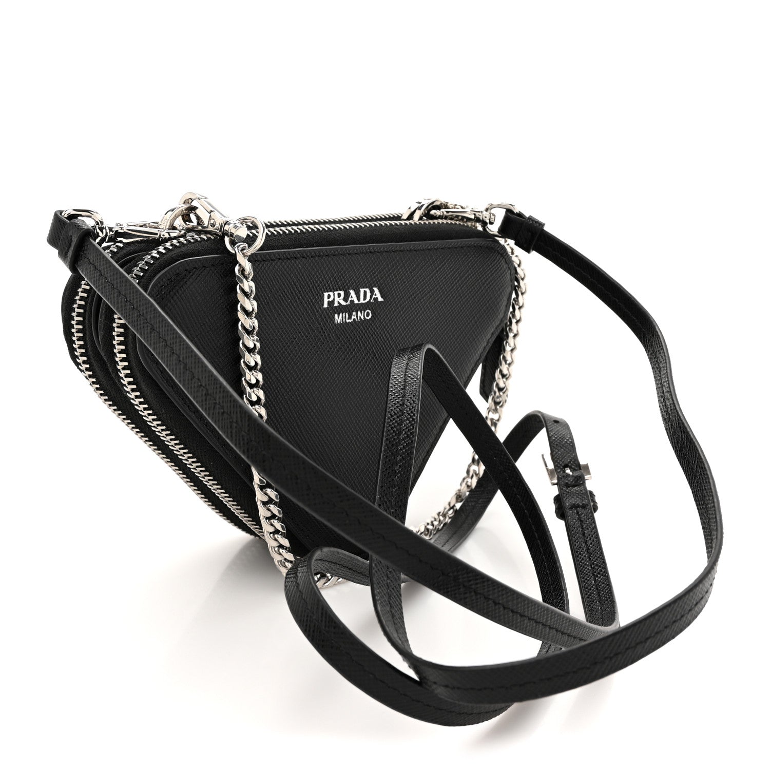 Prada Saffiano Mini Triangle Crossbody Pouch Black 3 of 10