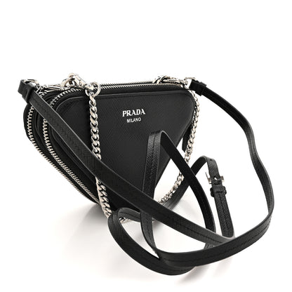 Prada Saffiano Mini Triangle Crossbody Pouch Black 3 of 10