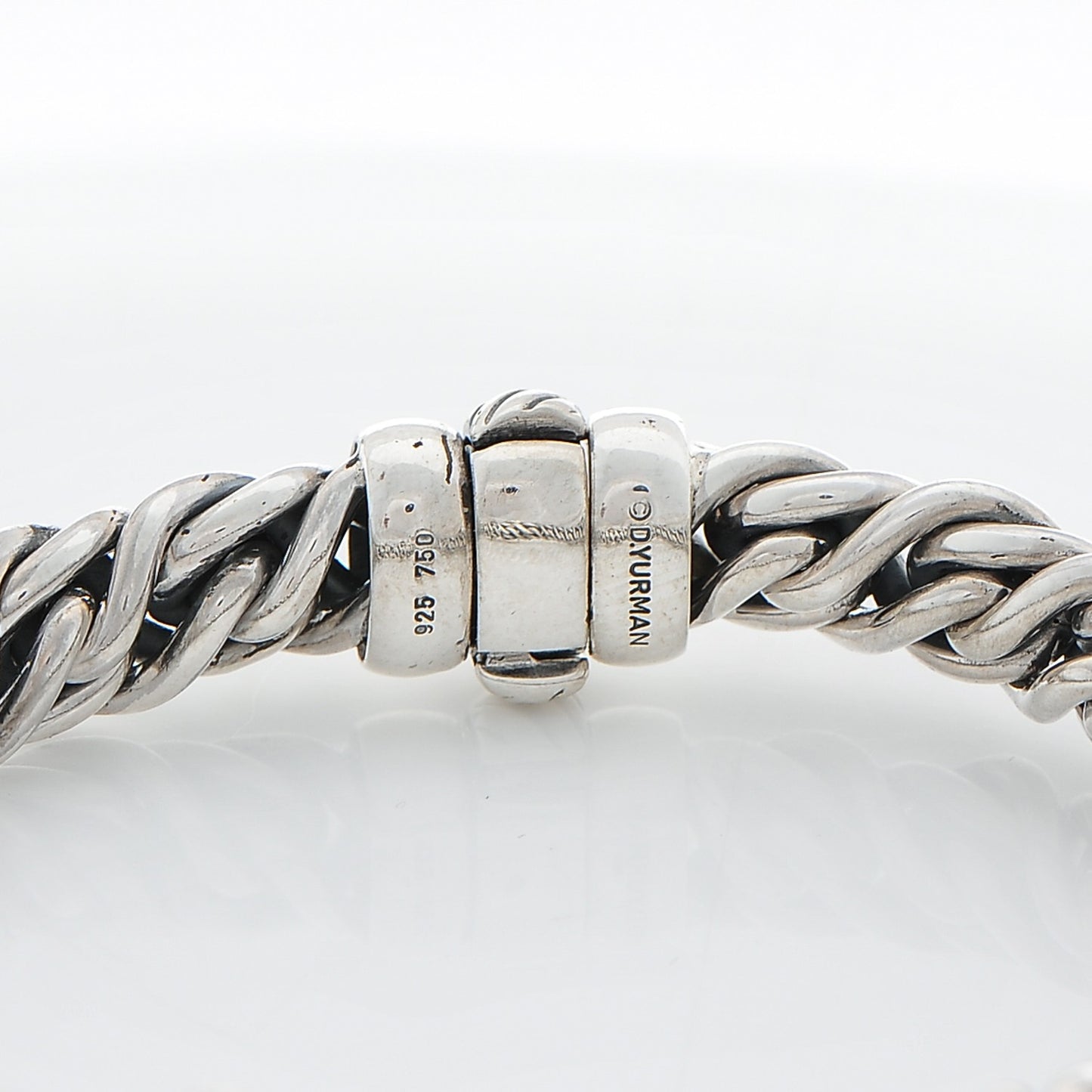 Sterling Silver 18K White Gold Diamond 9mm X Wheat Bracelet
