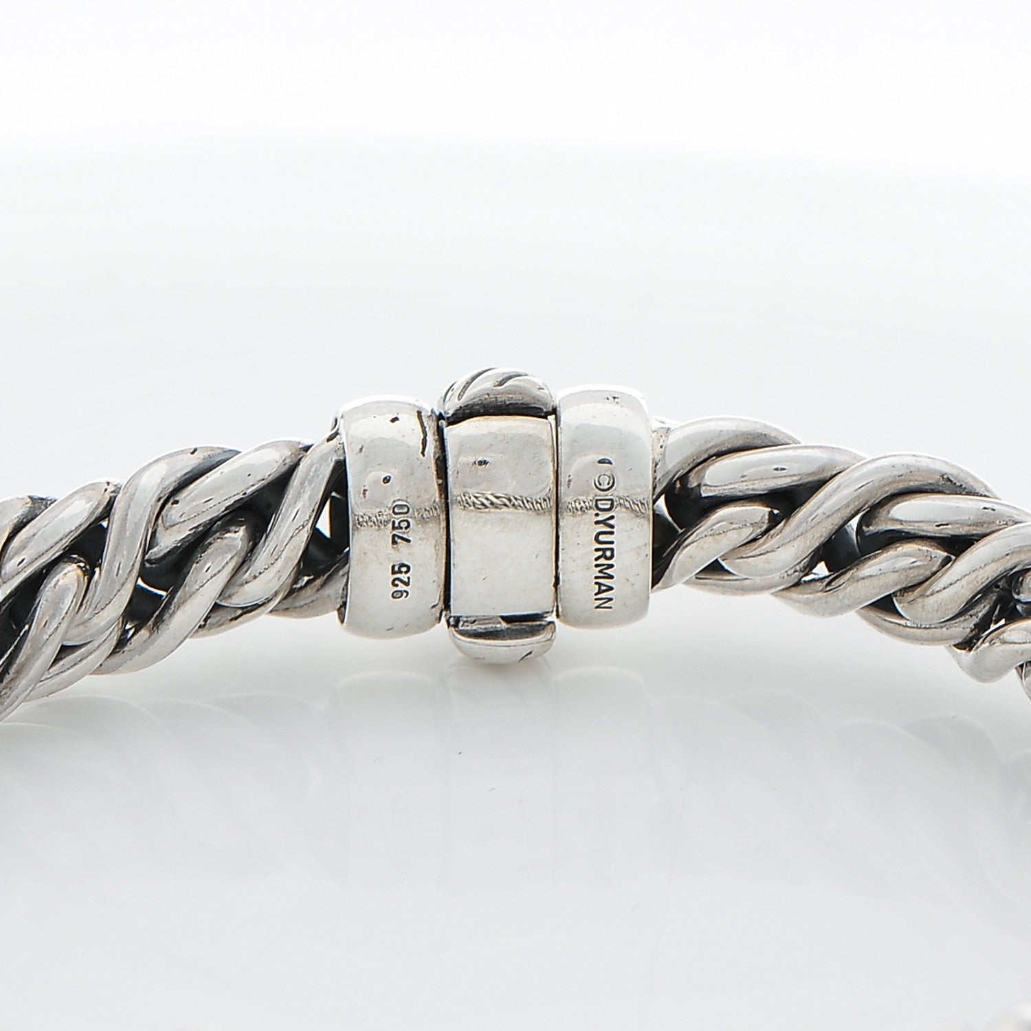 David Yurman Sterling Silver 18K White Gold Diamond 9mm X Wheat Bracelet 5 of 5