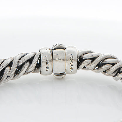 David Yurman Sterling Silver 18K White Gold Diamond 9mm X Wheat Bracelet 5 of 5