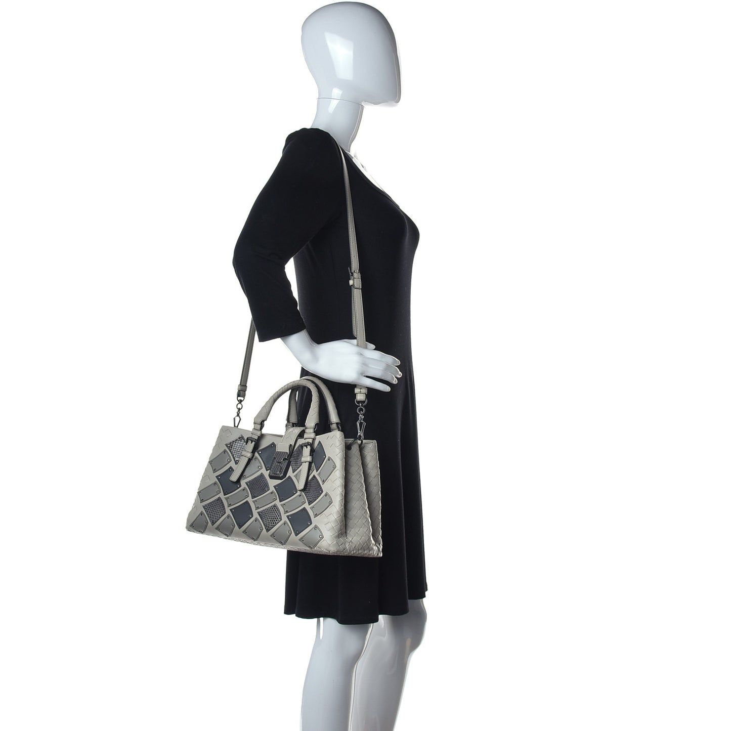 Light Calf Snakeskin Intrecciato Patchwork Small Roma Cream