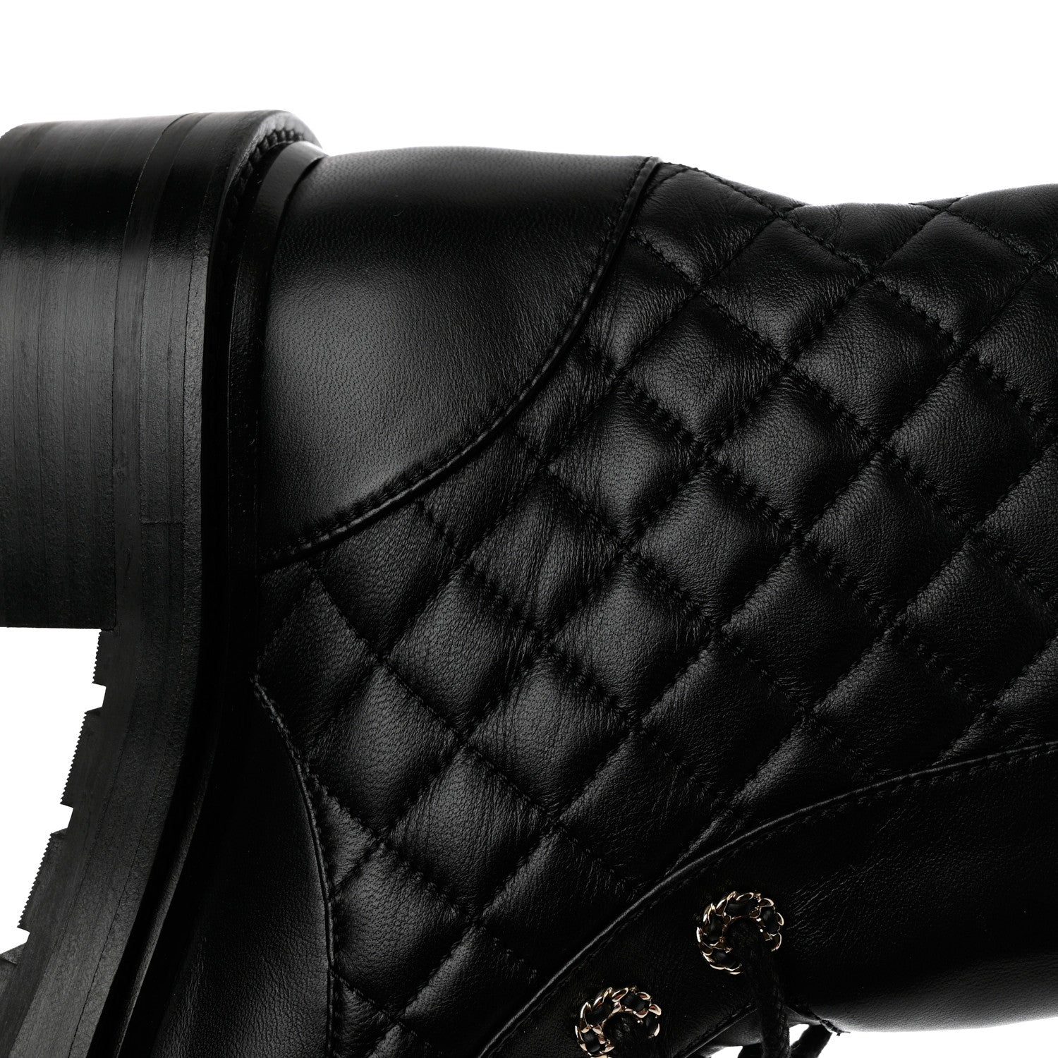Chanel Shiny Lambskin Quilted Lace Up Combat Boots 38.5 Black 11 of 12