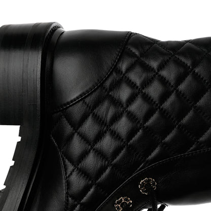 Chanel Shiny Lambskin Quilted Lace Up Combat Boots 38.5 Black 11 of 12