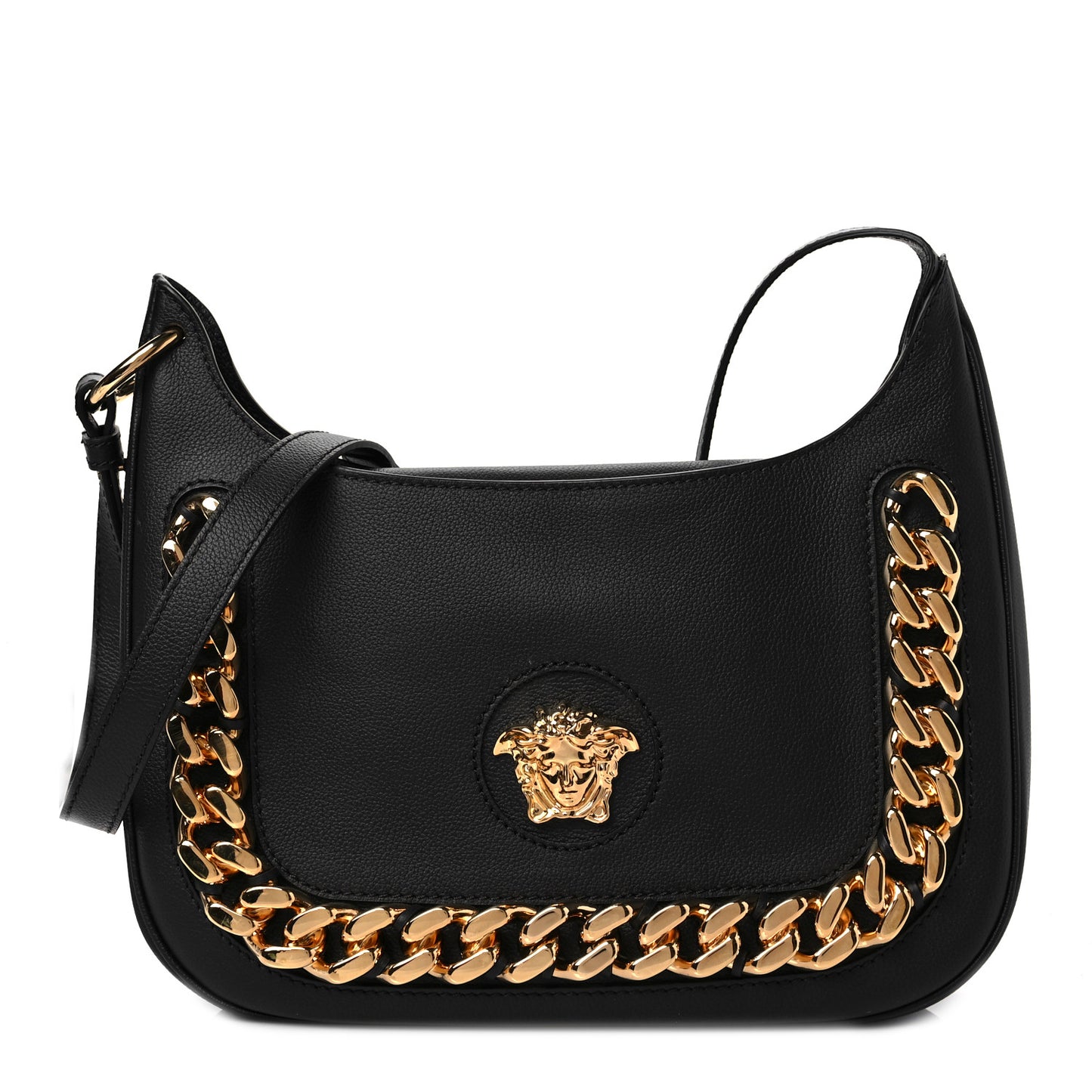 Calfskin La Medusa Chain Hobo Bag Black