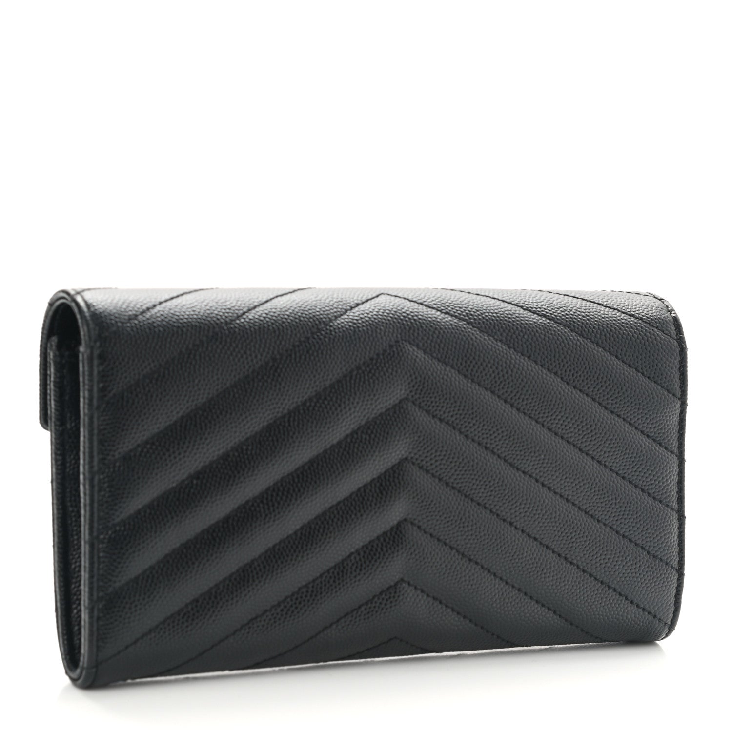 Saint Laurent Grain De Poudre Matelasse Chevron Monogram Flap Wallet Black 2 of 6