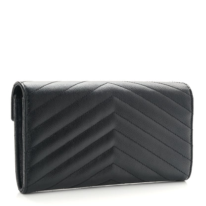 Saint Laurent Grain De Poudre Matelasse Chevron Monogram Flap Wallet Black 2 of 6