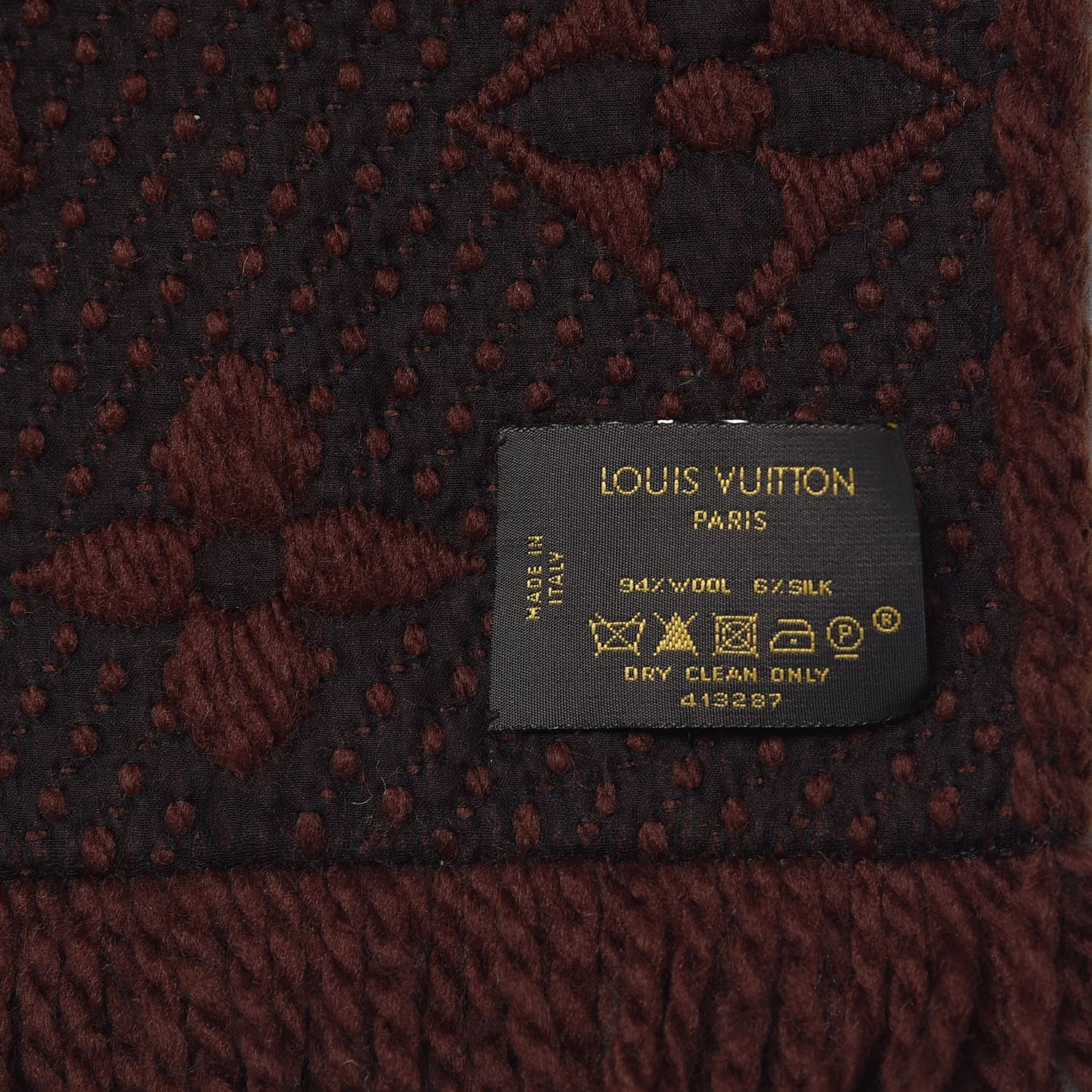 Louis Vuitton Wool Silk Logomania Scarf Marron 4 of 4