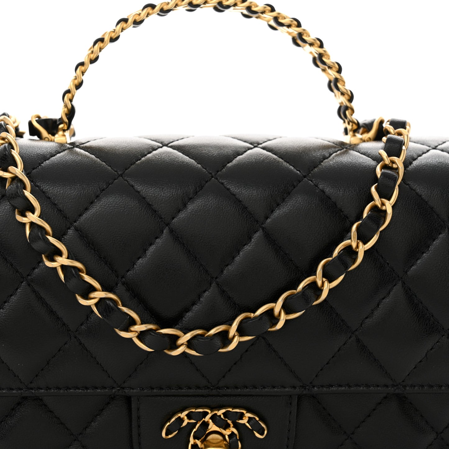 Lambskin Quilted Small Strass On Top Flap Bag Black