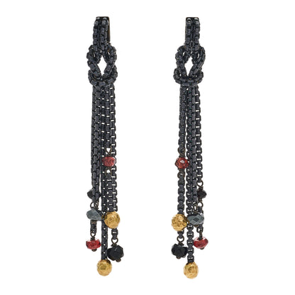 David Yurman Darkened Sterling Silver 18K Yellow Gold Garnet Hematite Black Onyx Box Chain Knot Drop Earrings 1 of 4