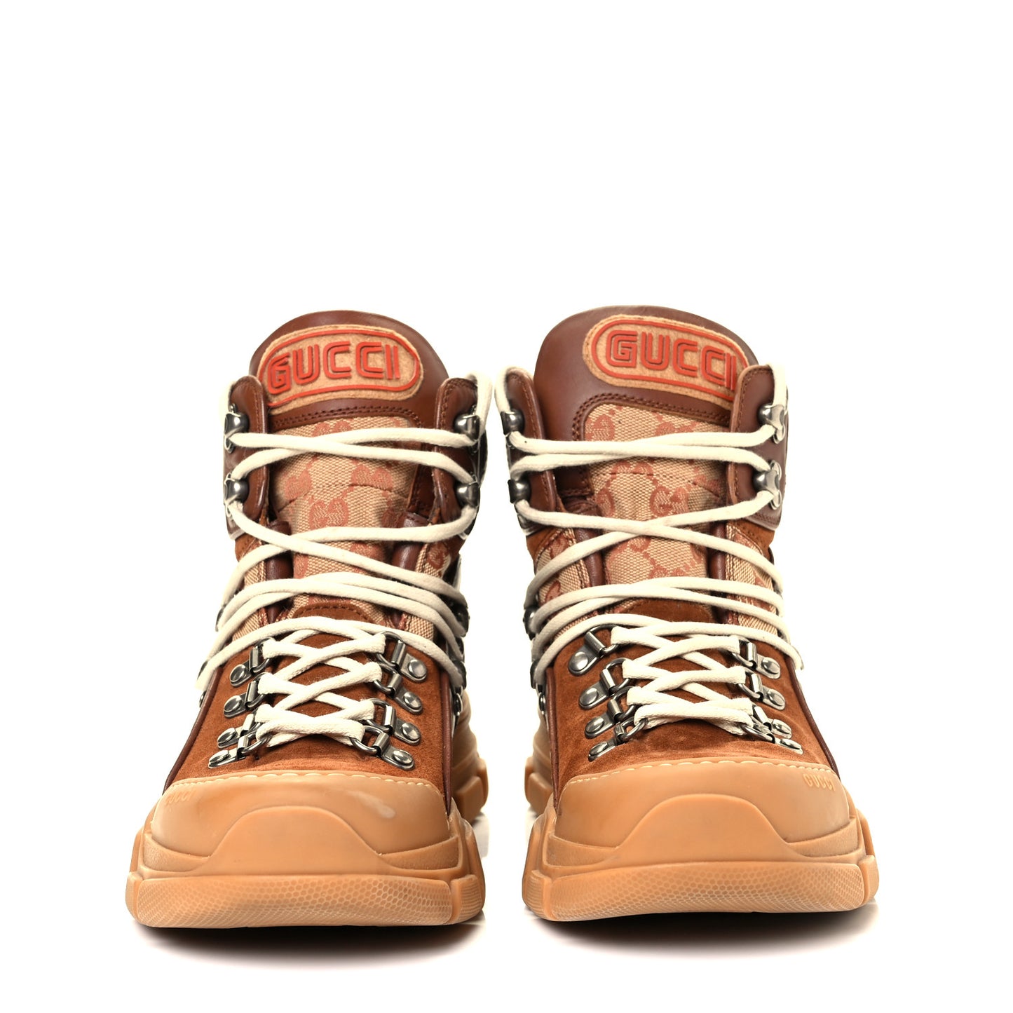 X SEGA Suede Calfskin GG Monogram Womens Flashtrek High-Top Sneakers 39 New Cuir Beige Ruggine