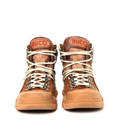 Gucci X SEGA Suede Calfskin GG Monogram Womens Flashtrek High-Top Sneakers 39 New Cuir Beige Ruggine 2 of 8
