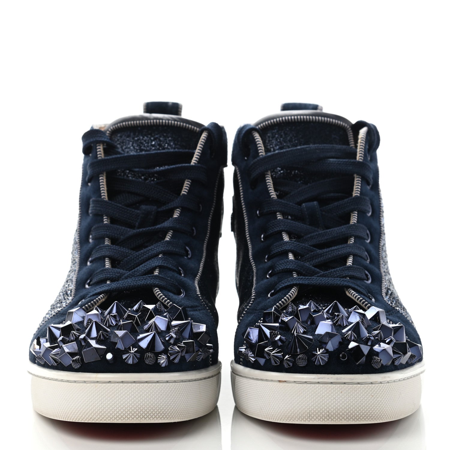 Christian Louboutin Calfskin Veau Velours Strass Mens Louis Spikes Flat Sneakers 42 2 of 13