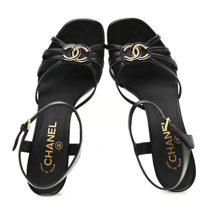 Chanel Lambskin Crystal CC Sandals 37.5 White 2 of 9