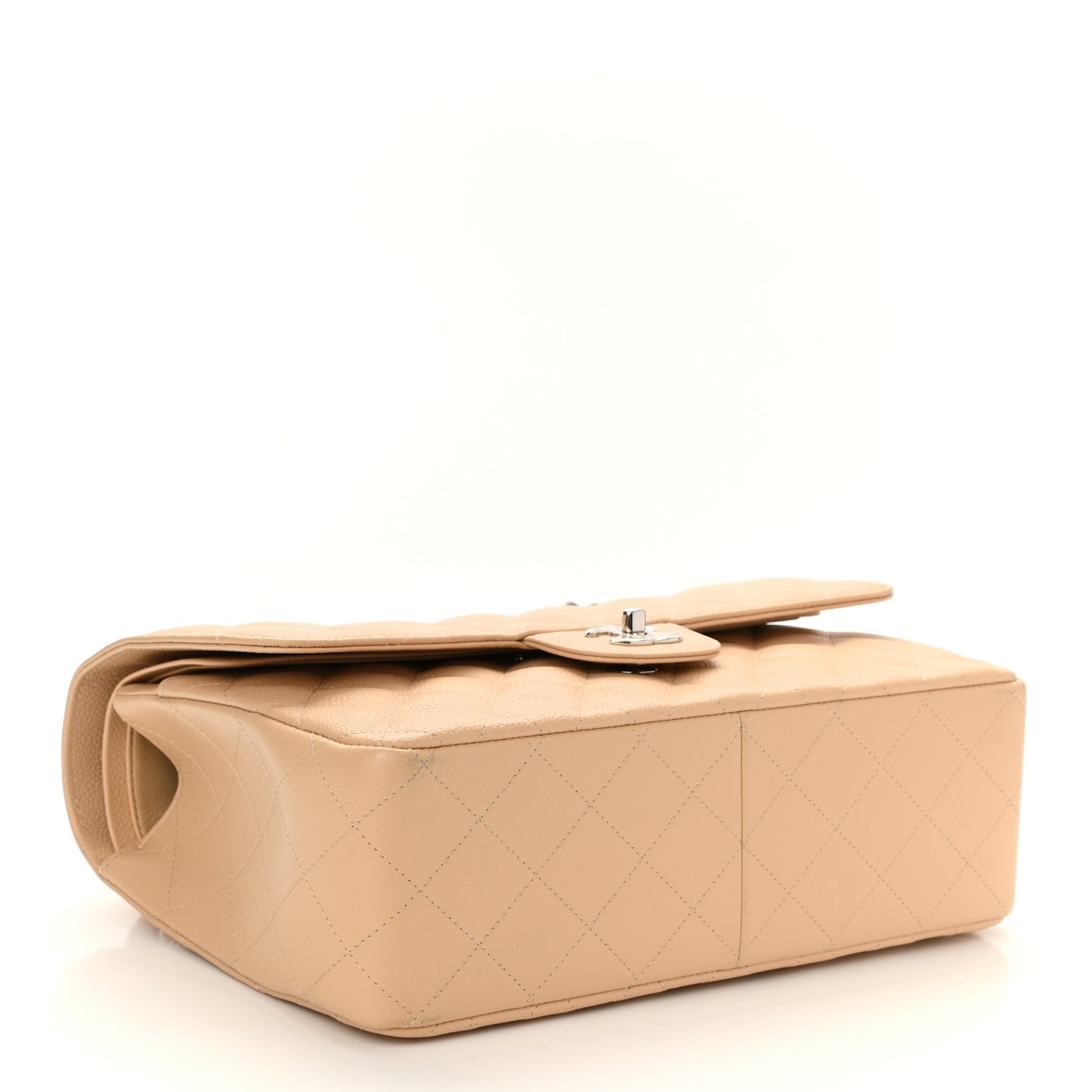 Caviar Quilted Jumbo Double Flap Beige