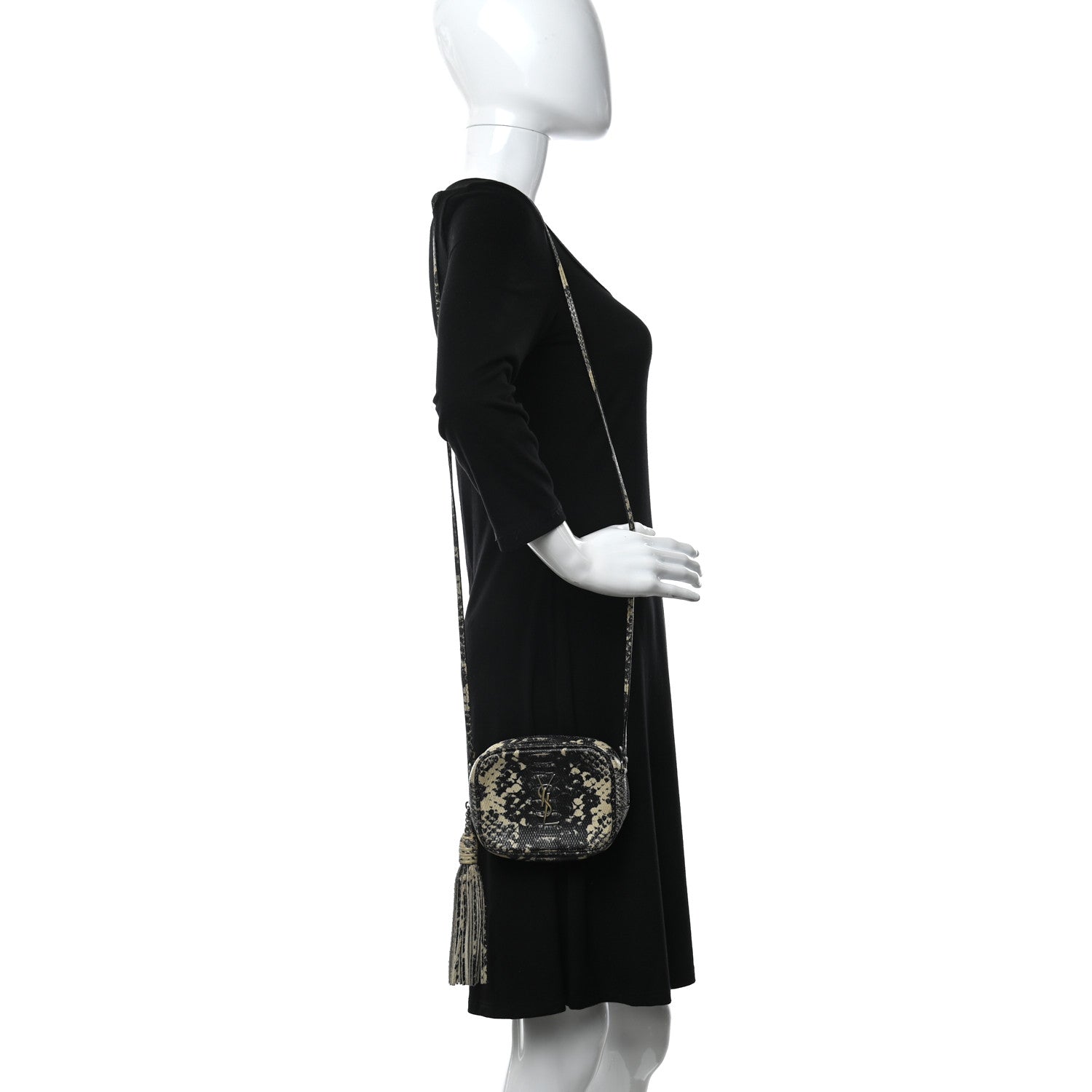 Saint Laurent Python Embossed Calfskin Monogram Blogger Bag Black Beige 2 of 14