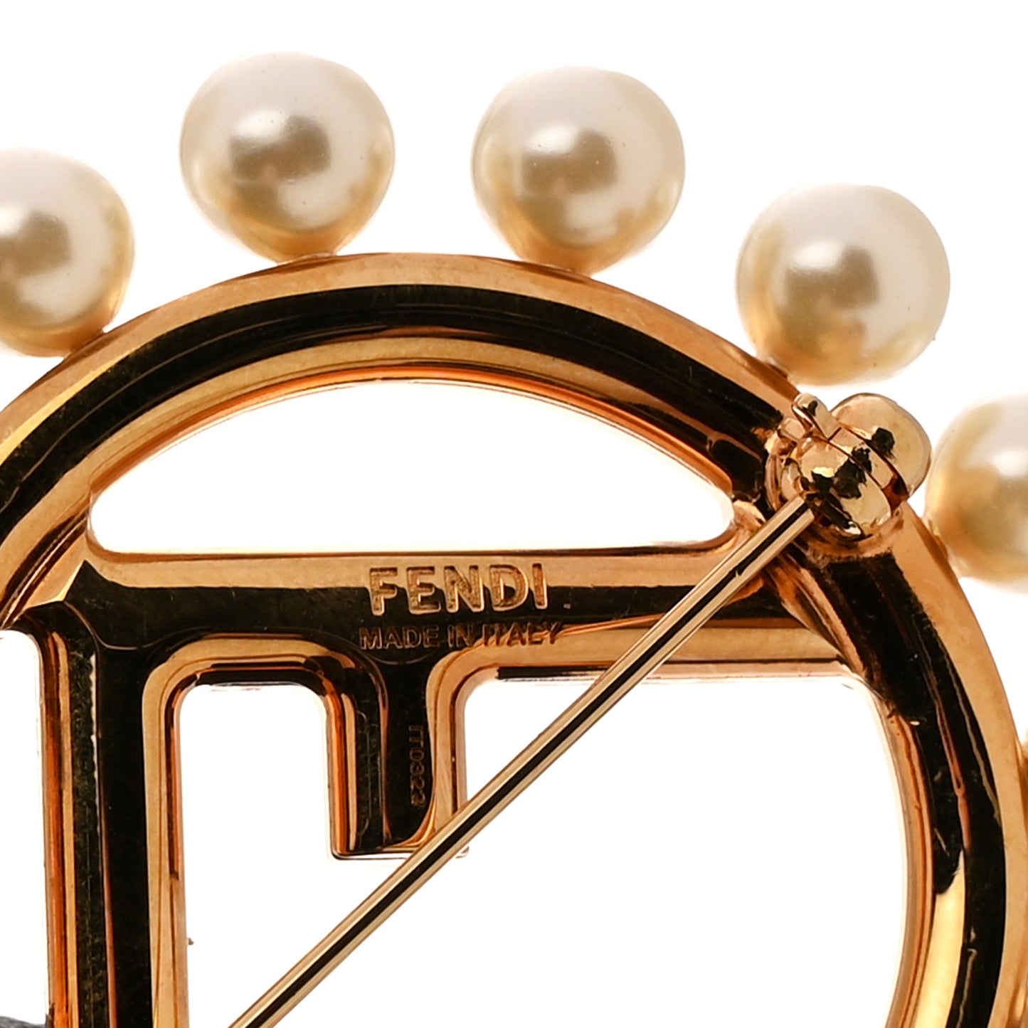 Metal Pearl F Brooch Gold