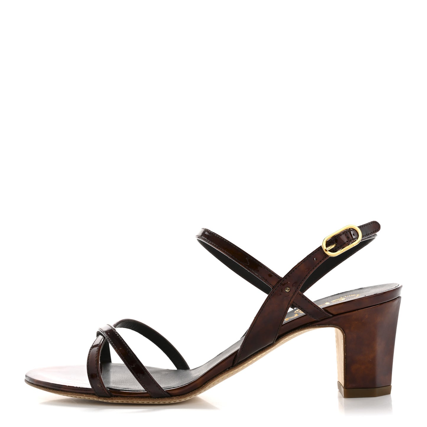 Patent Tortoise Ankle Strap Sandals 38 Marron Bronze
