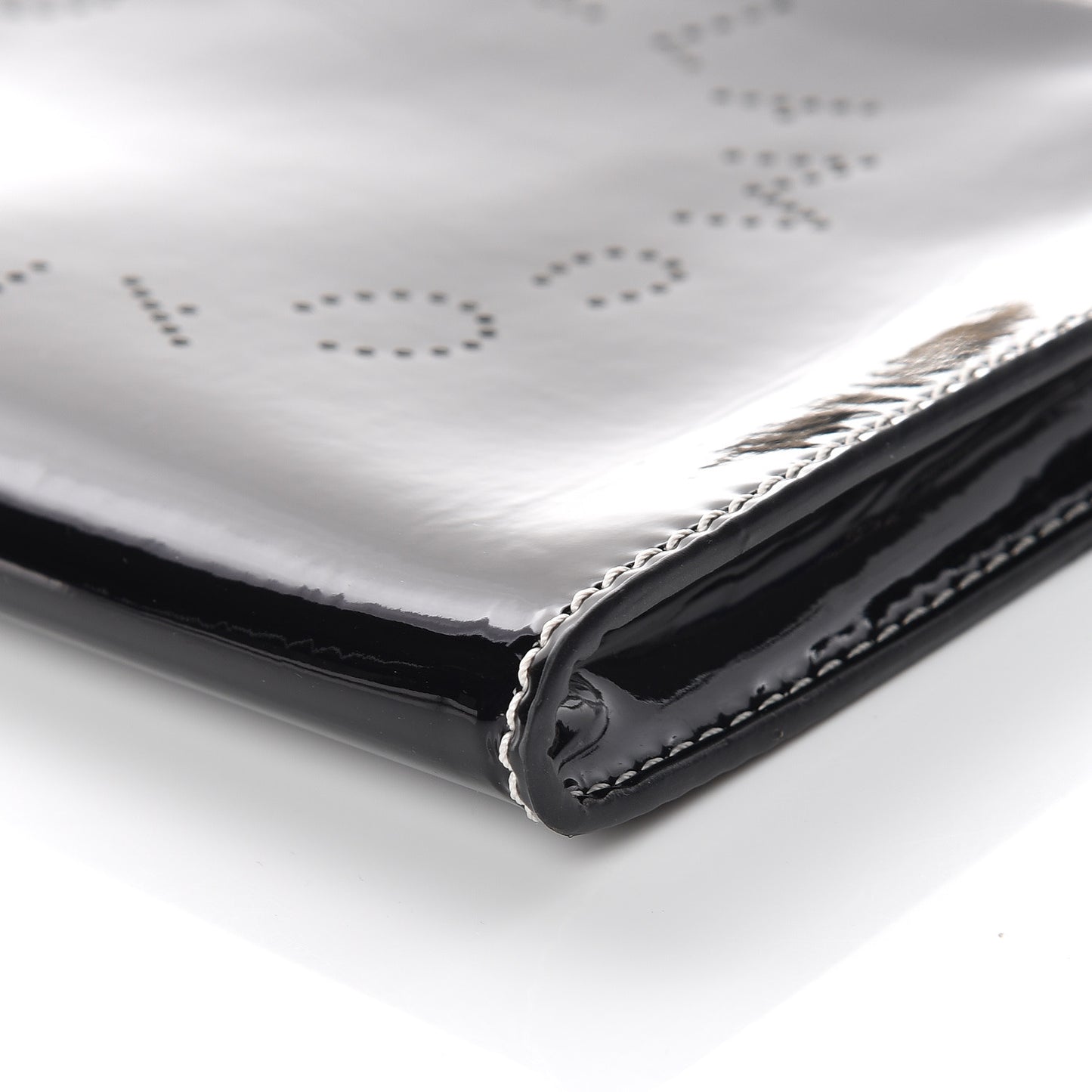 Patent Faux Leather Perforated Logo Pouch Black