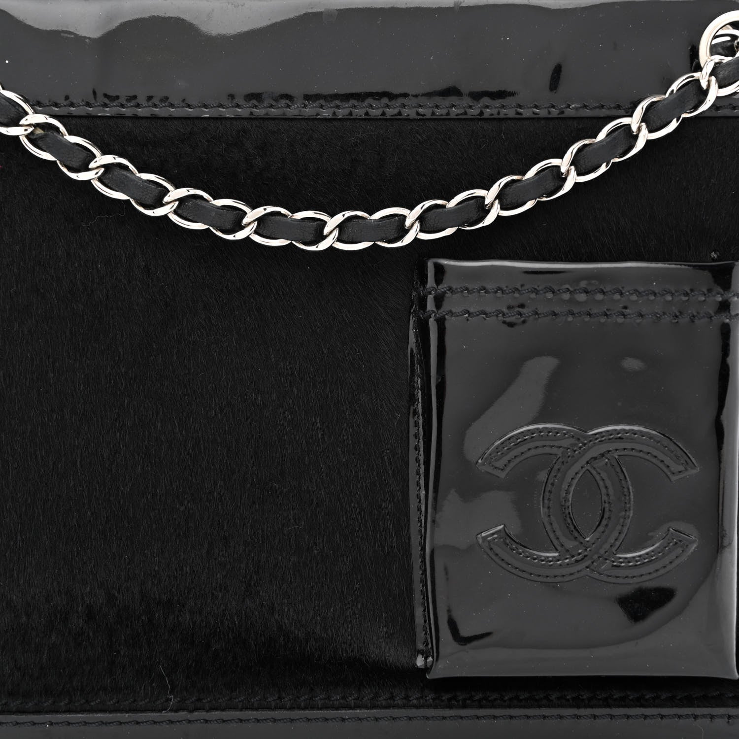 Chanel Patent Pony Hair Small Pocket Tote Black 8 of 11
