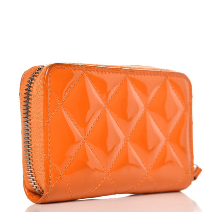 Chanel Patent Calfskin Quilted Zip Coin Purse Orange 3 of 12