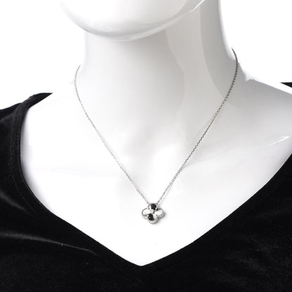 Van Cleef & Arpels 18K White Gold Diamond Guilloche Vintage Alhambra Pendant Necklace 2 of 8