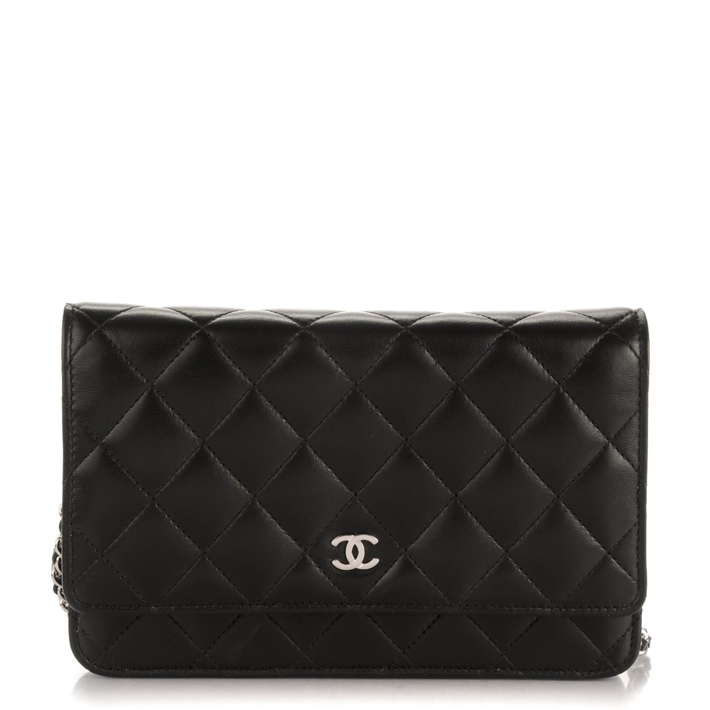 Lambskin Quilted Wallet On Chain WOC Black
