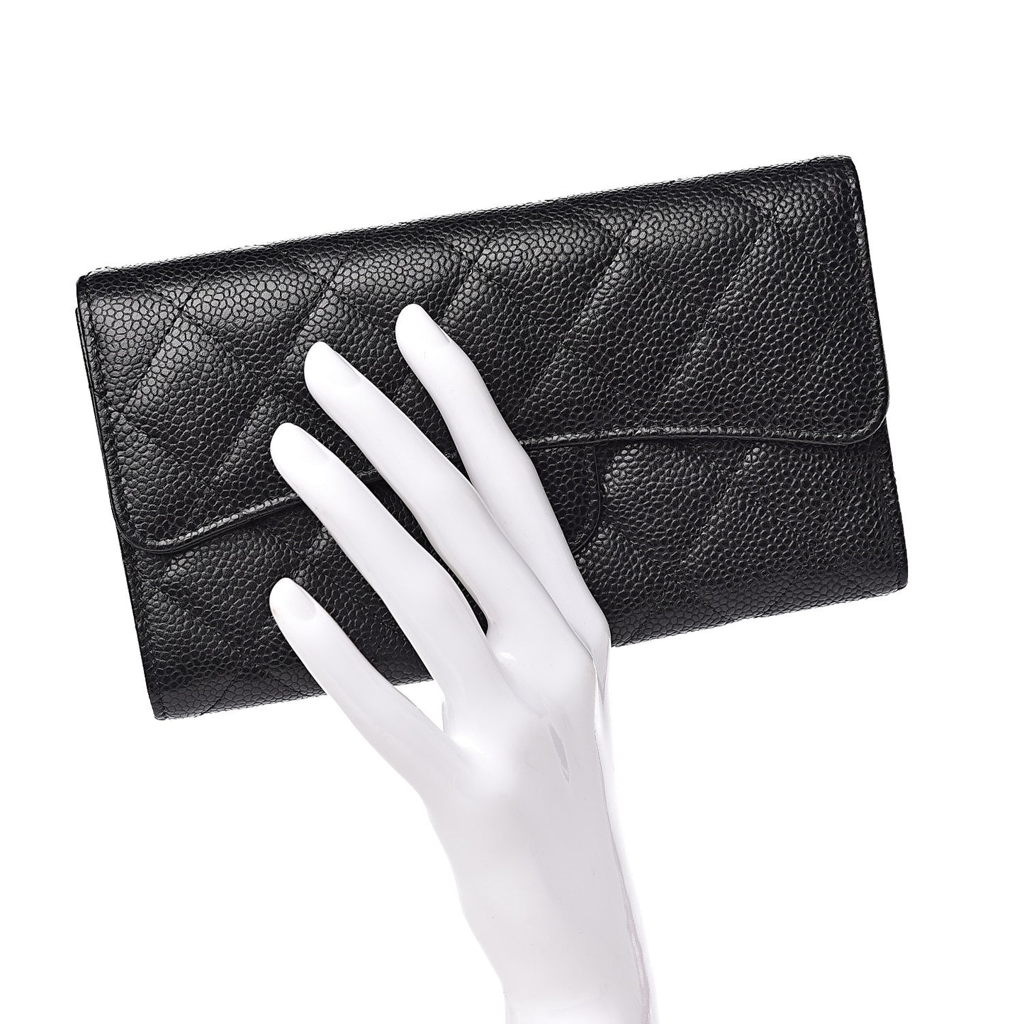 Caviar Quilted Large Flap Wallet Black