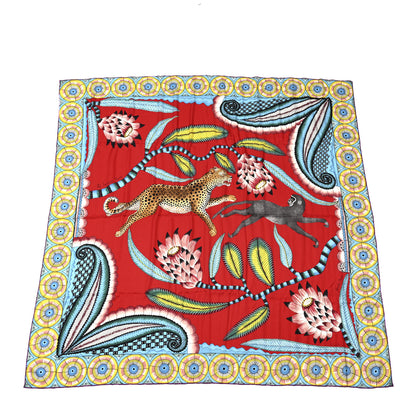 Hermes Cashmere Silk The Savana Dance Shawl 140 Rouge Turquoise Jaune 1 of 6